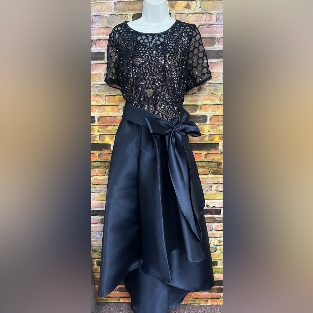 R & M Richards short sleeve sequined top with High low skirt